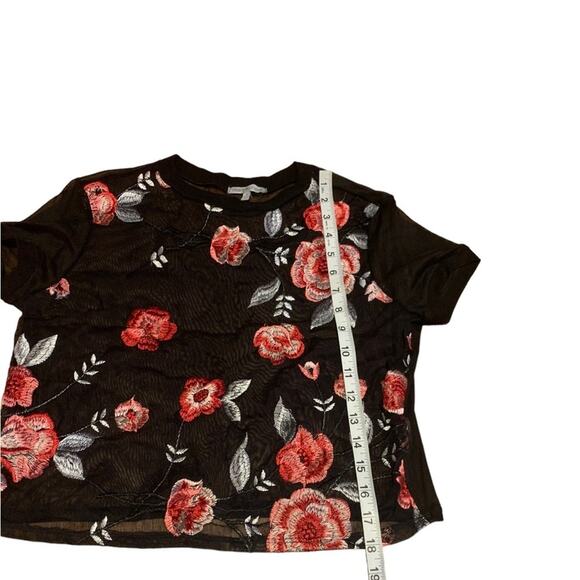 Charlotte Russe Top Sheer Mesh Embroidered Floral Short Sleeve Black Size Medium - Picture 6 of 7